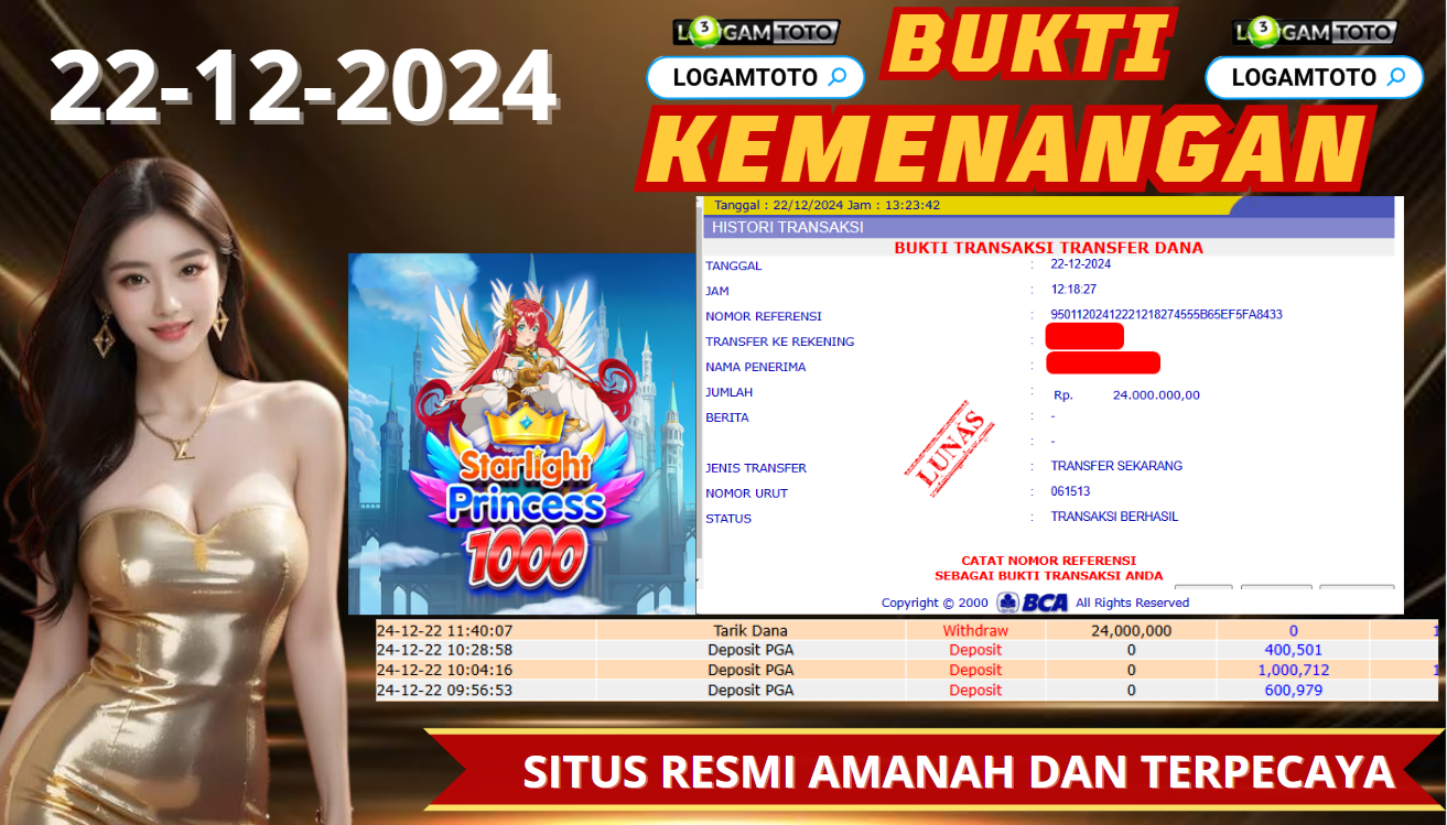 SELAMAT KEPADA MEMBER SETIA LOGAMTOTO BERHASIL JACKPOT DI PERMAINAN STARLIGHT PRINCESS 1000